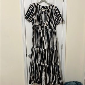 Anthropologie Black and White Tiered Maxi Sundress
